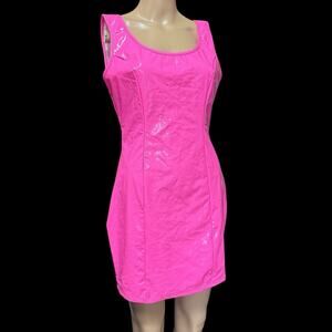 HDE Womens Hot Pink Patent Vinyl Bodycon Mini Dress Sz M Barbiecore Y2K Clubwear